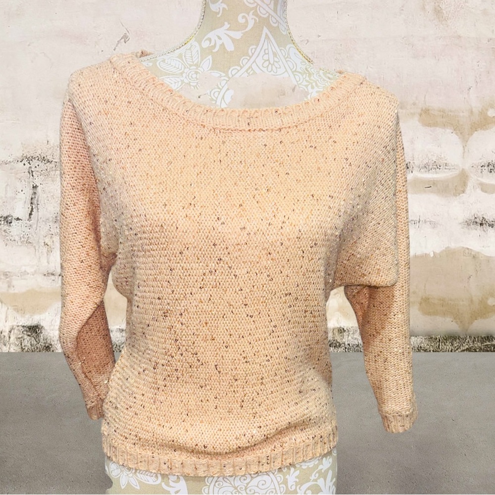 Poof Couture Peach Sequin Knit Sweater Sz Medium